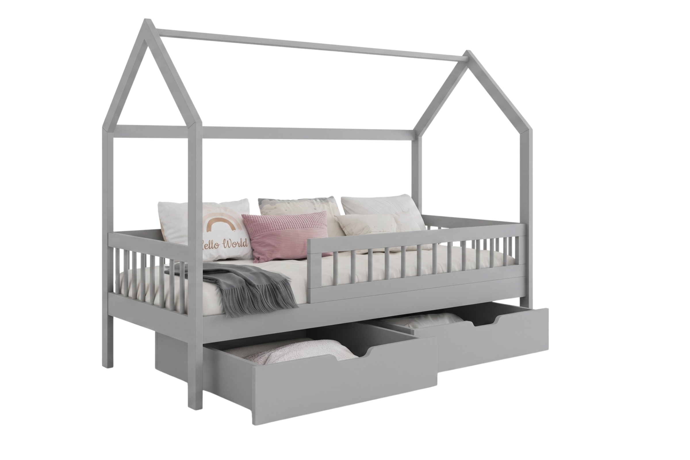  LOREN 80x180 Grau Hausbett Einzelbett Kinderbett aus Massivholz Deine Möbel